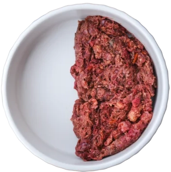 Raw dog food half bowl