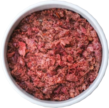 Raw dog food full bowl