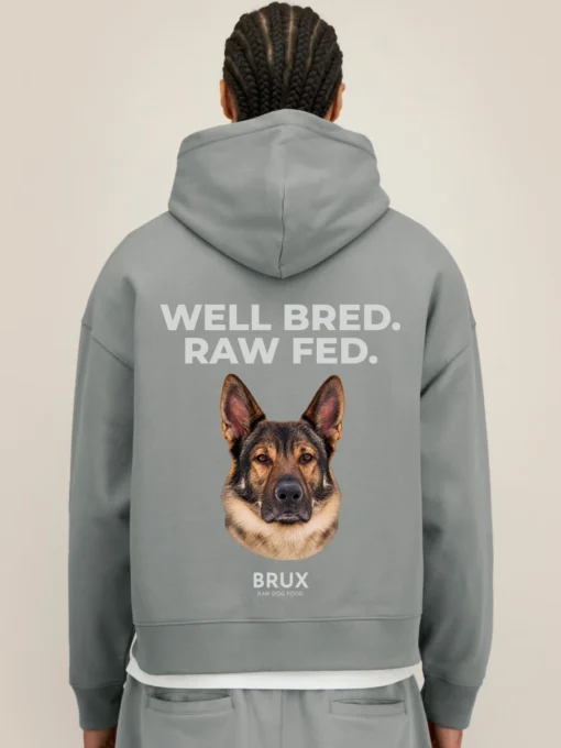 brux hoodie grey well bred raw fed