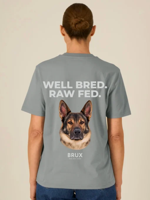 brux tshirt grey well bred raw fed
